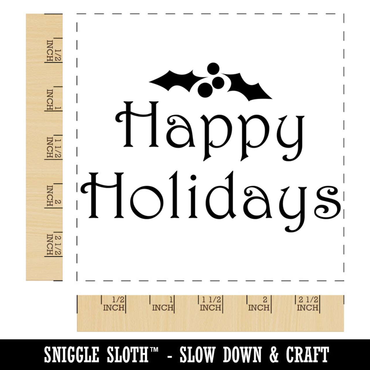 Happy Holidays Christmas Holly Festive Text Square Rubber Stamp for Stamping Crafting